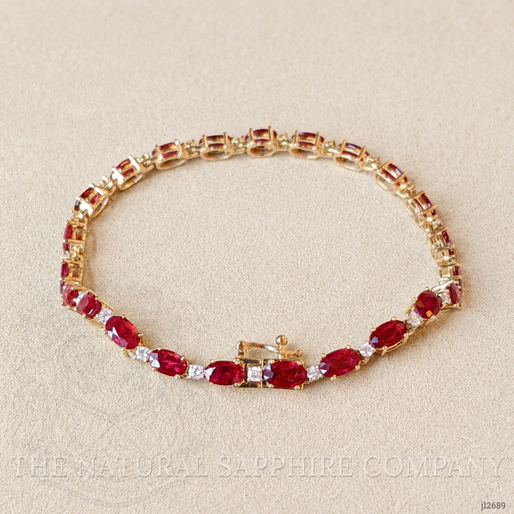 5.77 Ct.Tw. Ruby and Natural Diamond Tennis/Line Bracelet, 14K Yellow Gold