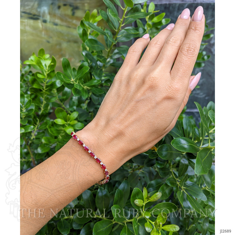 5.77 Ct.Tw. Ruby and Natural Diamond Tennis/Line Bracelet, 14K Yellow Gold