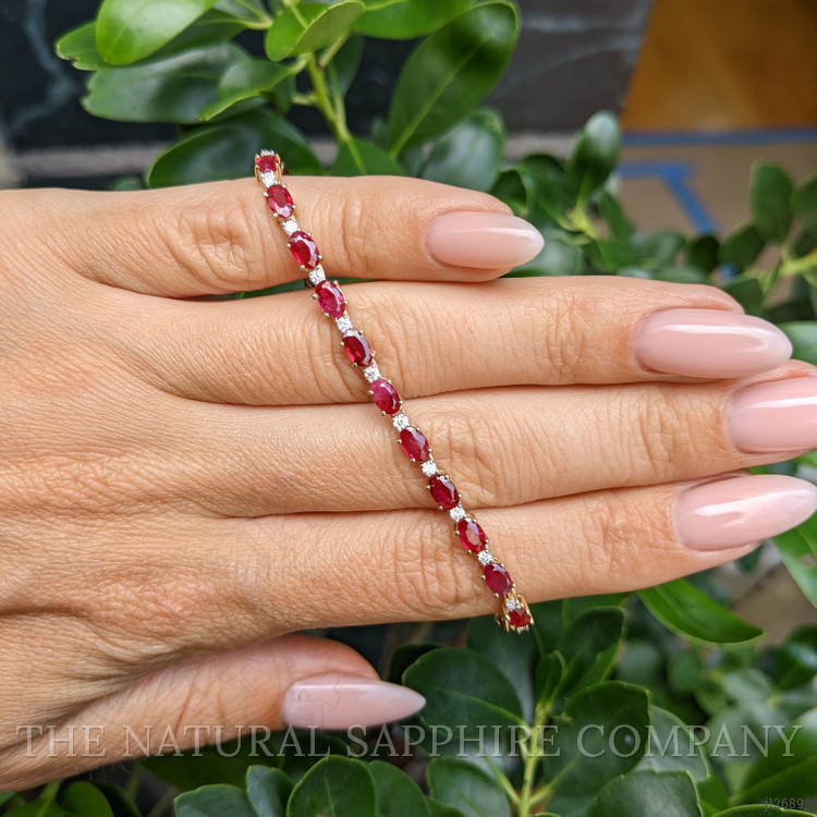 5.77 Ct.Tw. Ruby and Natural Diamond Tennis/Line Bracelet, 14K Yellow Gold