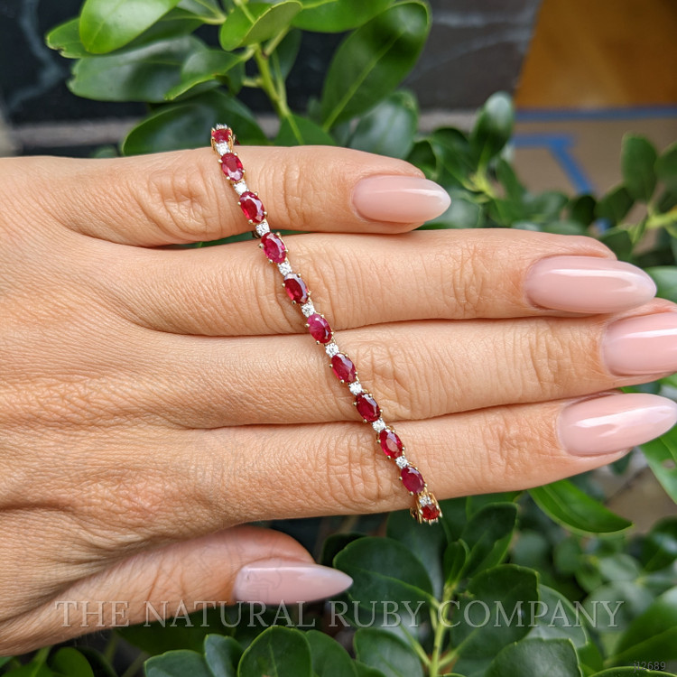 5.77 Ct.Tw. Ruby and Natural Diamond Tennis/Line Bracelet, 14K Yellow Gold