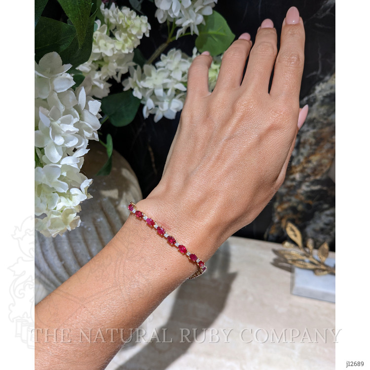 5.77 Ct.Tw. Ruby and Natural Diamond Tennis/Line Bracelet, 14K Yellow Gold