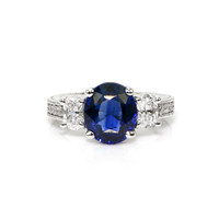4.06 Ct. Blue Sapphire and Natural Diamond Pave Ring, 14K White Gold Video