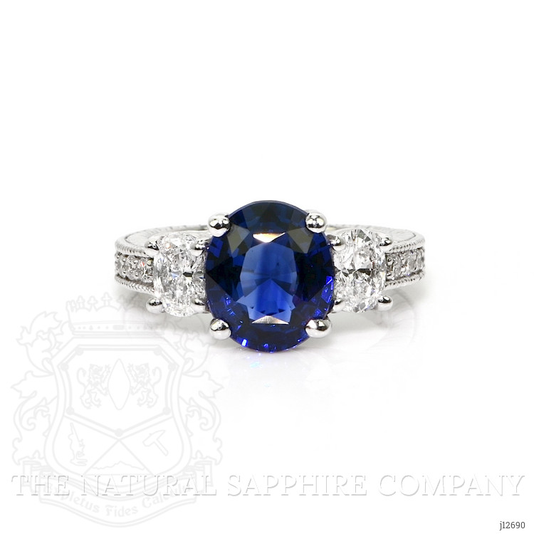 4.06 Ct. Blue Sapphire and Natural Diamond Pave Ring, 14K White Gold