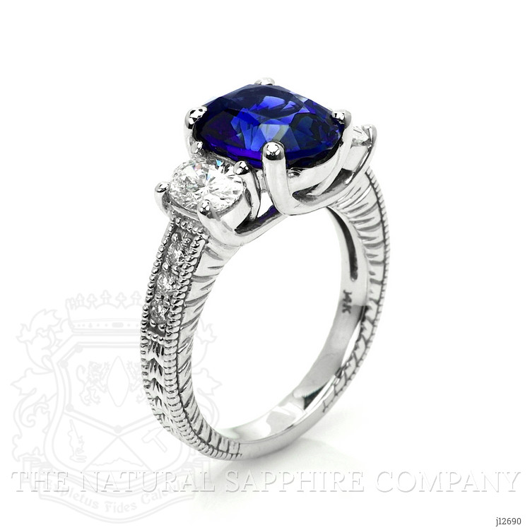 4.06 Ct. Blue Sapphire and Natural Diamond Pave Ring, 14K White Gold
