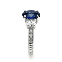 4.06 Ct. Blue Sapphire and Natural Diamond Pave Ring, 14K White Gold Image