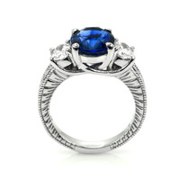 4.06 Ct. Blue Sapphire and Natural Diamond Pave Ring, 14K White Gold Image