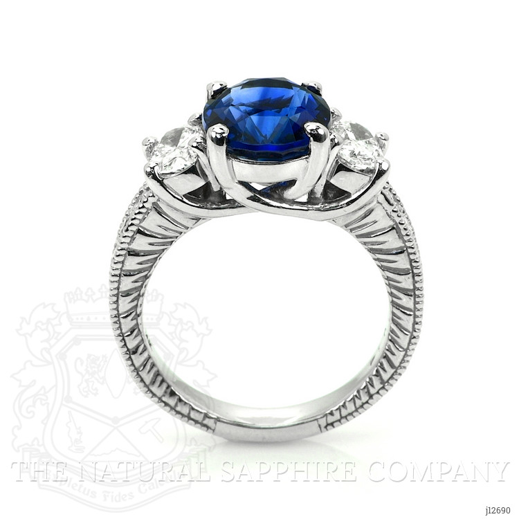 4.06 Ct. Blue Sapphire and Natural Diamond Pave Ring, 14K White Gold