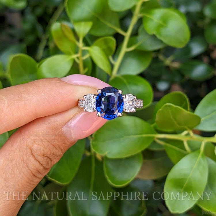 4.06 Ct. Blue Sapphire and Natural Diamond Pave Ring, 14K White Gold