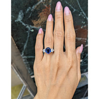 4.06 Ct. Blue Sapphire and Natural Diamond Pave Ring, 14K White Gold Life Style