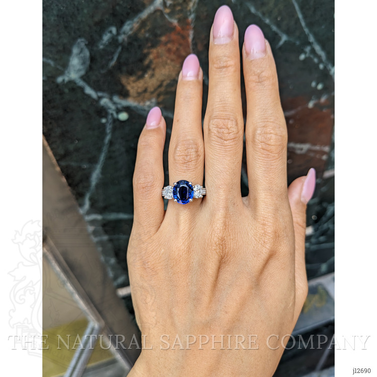 4.06 Ct. Blue Sapphire and Natural Diamond Pave Ring, 14K White Gold