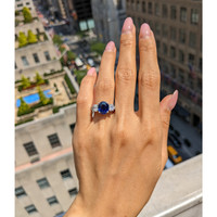 4.06 Ct. Blue Sapphire and Natural Diamond Pave Ring, 14K White Gold Life Style