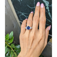 4.06 Ct. Blue Sapphire and Natural Diamond Pave Ring, 14K White Gold Life Style