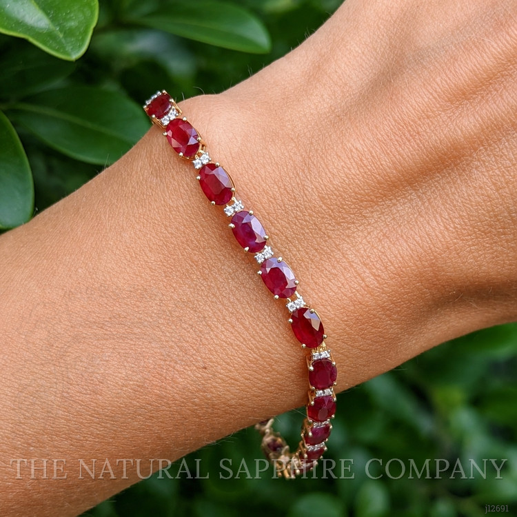 11.77 Ct.Tw. Ruby and Natural Diamond Tennis/Line Bracelet, 14K Yellow Gold
