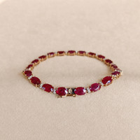 11.77&nbsp;Ct.Tw.Total Carat Weight Ruby and Natural Diamond Tennis/Line Bracelet, 14K Yellow Gold Image