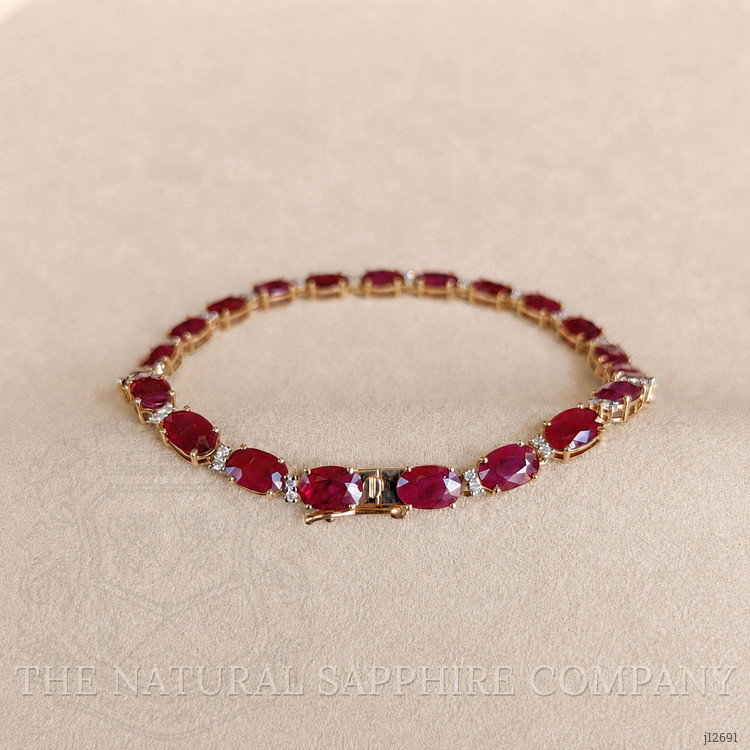 11.77 Ct.Tw. Ruby and Natural Diamond Tennis/Line Bracelet, 14K Yellow Gold