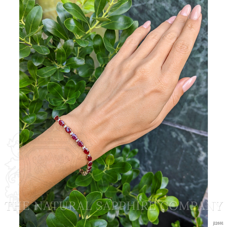11.77 Ct.Tw. Ruby and Natural Diamond Tennis/Line Bracelet, 14K Yellow Gold