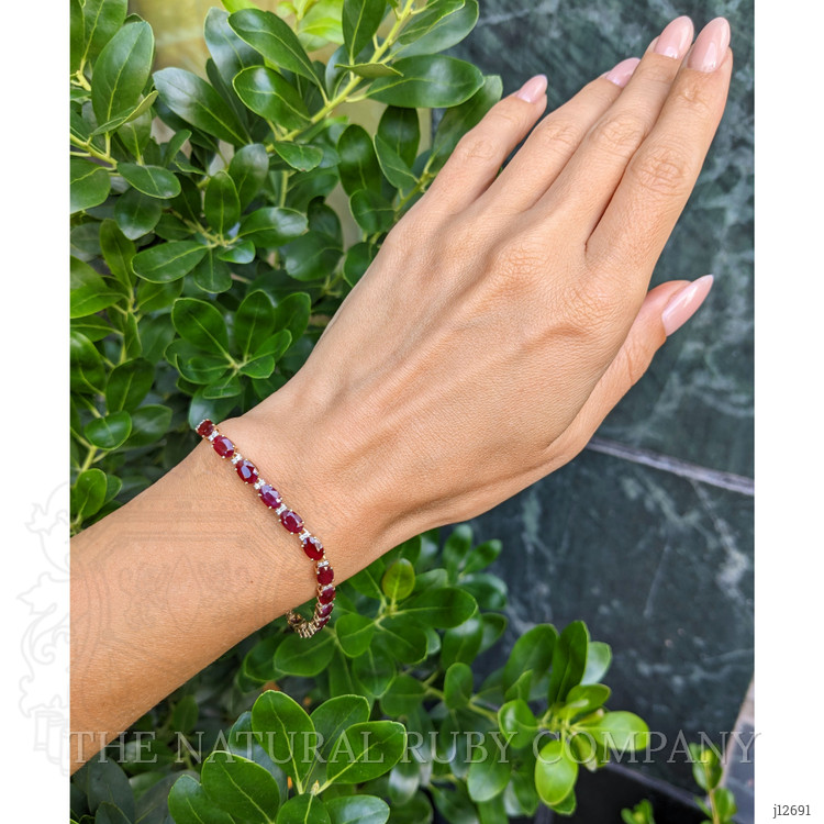 11.77 Ct.Tw. Ruby and Natural Diamond Tennis/Line Bracelet, 14K Yellow Gold
