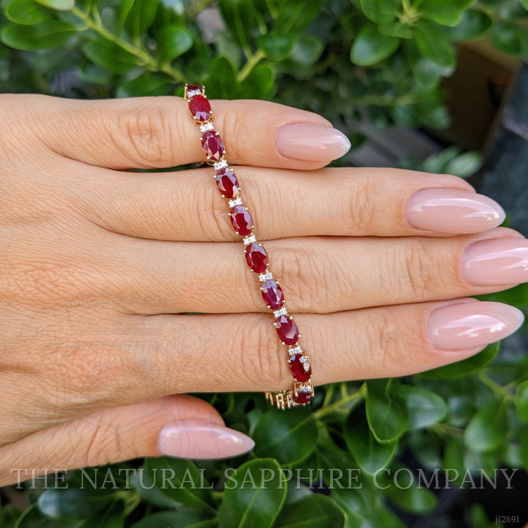 11.77 Ct.Tw. Ruby and Natural Diamond Tennis/Line Bracelet, 14K Yellow Gold