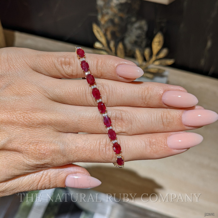 11.77 Ct.Tw. Ruby and Natural Diamond Tennis/Line Bracelet, 14K Yellow Gold