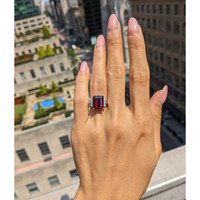 6.70 Ct. Red Garnet and Natural Diamond Pave Ring, Platinum 950 Life Style