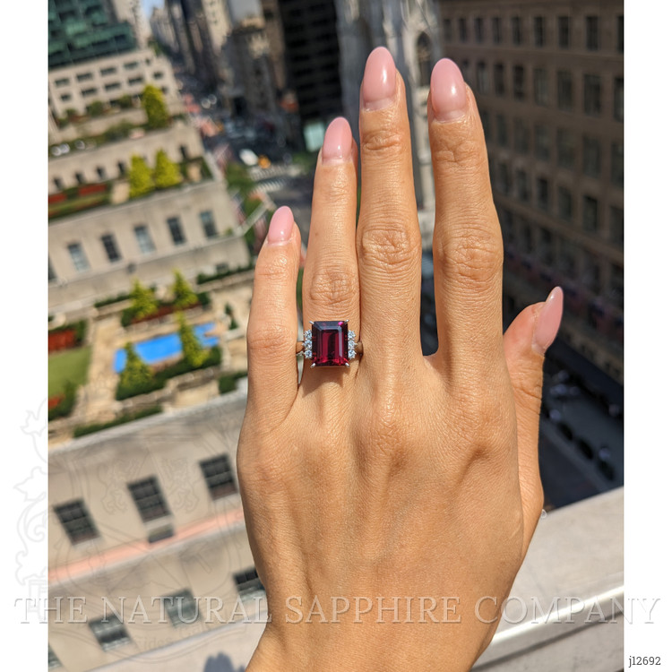 6.70 Ct. Red Garnet and Natural Diamond Pave Ring, Platinum 950