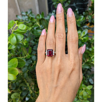 6.70 Ct. Red Garnet and Natural Diamond Pave Ring, Platinum 950 Life Style