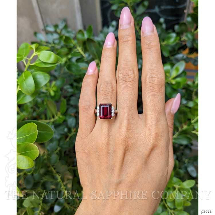 6.70 Ct. Red Garnet and Natural Diamond Pave Ring, Platinum 950