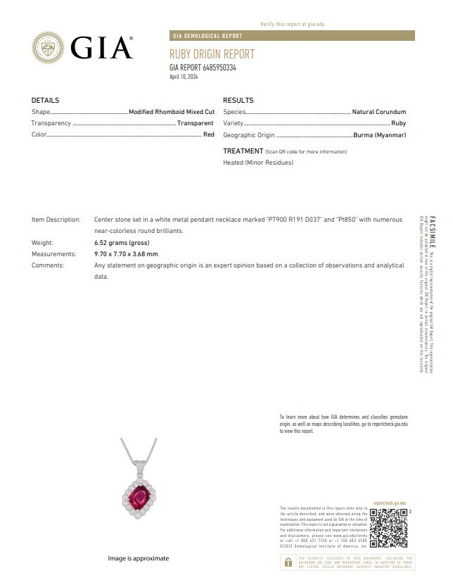 1.91 Ct. Ruby and Natural Diamond Pave Pendant, Platinum 950