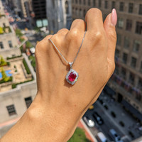 1.91 Ct. Ruby and Natural Diamond Pave Pendant, Platinum 950 Life Style