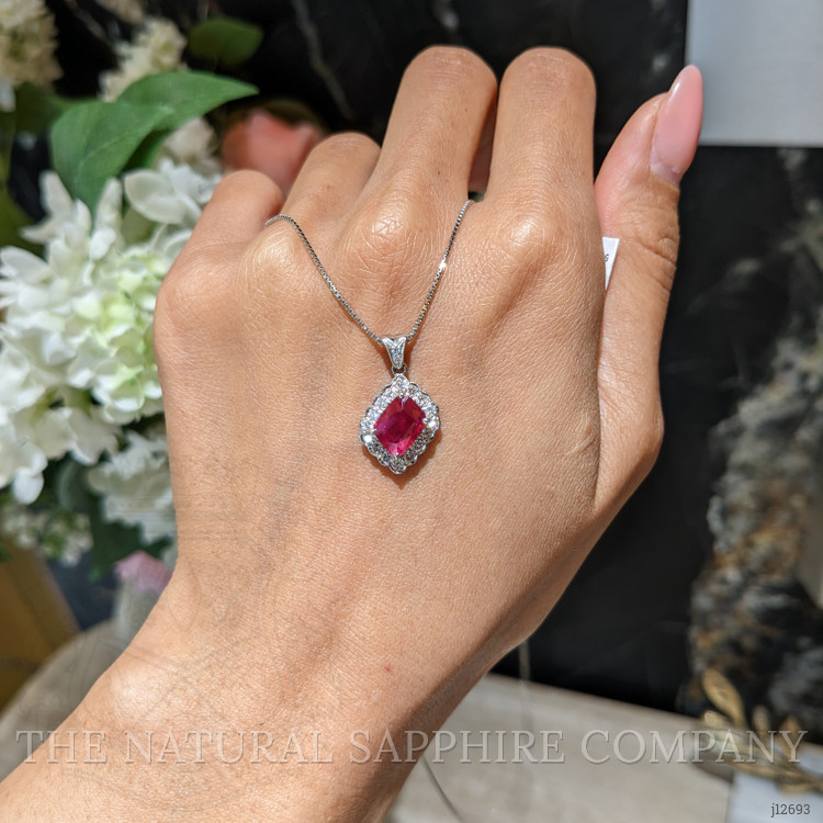 1.91 Ct. Ruby and Natural Diamond Pave Pendant, Platinum 950