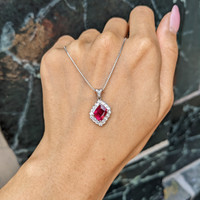 1.91 Ct. Ruby and Natural Diamond Pave Pendant, Platinum 950 Life Style
