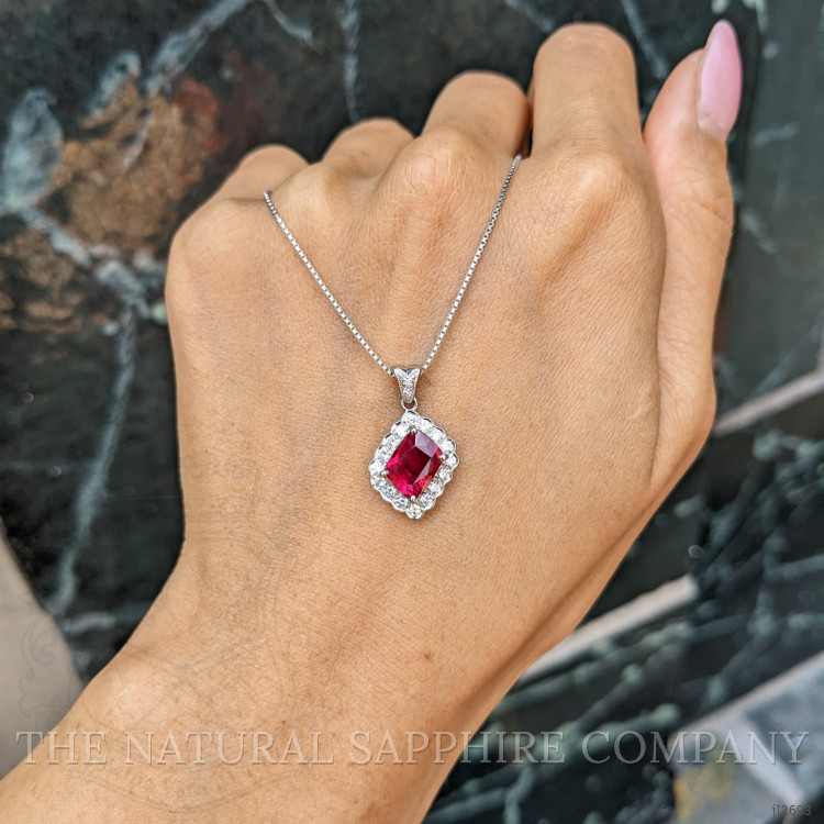 1.91 Ct. Ruby and Natural Diamond Pave Pendant, Platinum 950