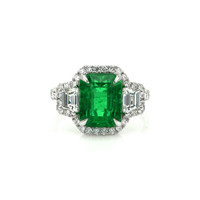 4.70 Ct. Emerald and Natural Diamond Pave Ring, 14K White Gold Video