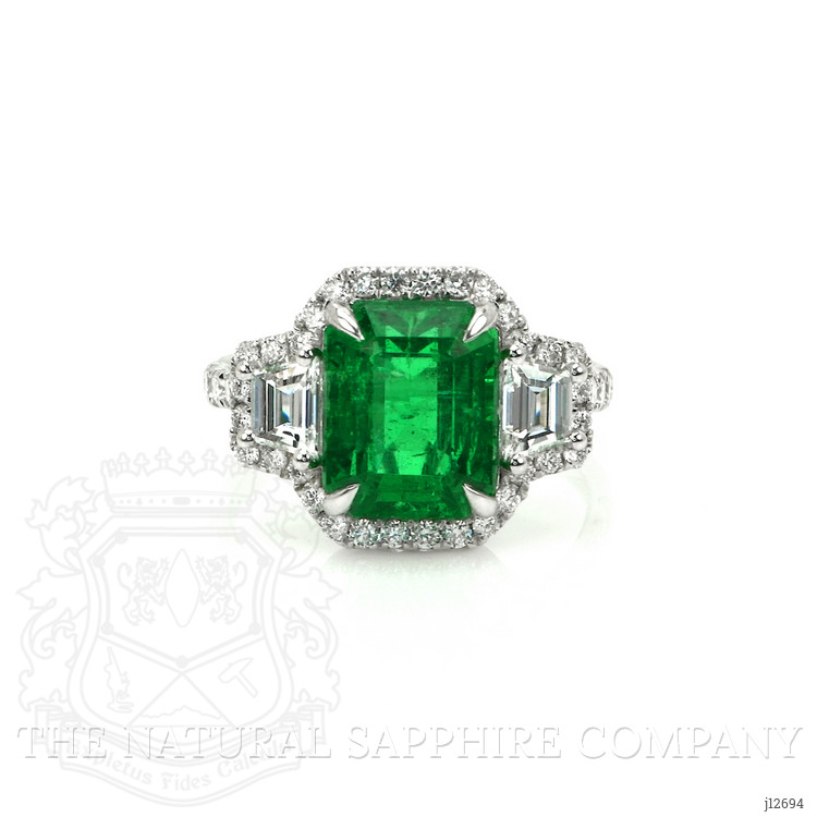 4.70 Ct. Emerald and Natural Diamond Pave Ring, 14K White Gold