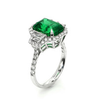 4.70 Ct. Emerald and Natural Diamond Pave Ring, 14K White Gold Image