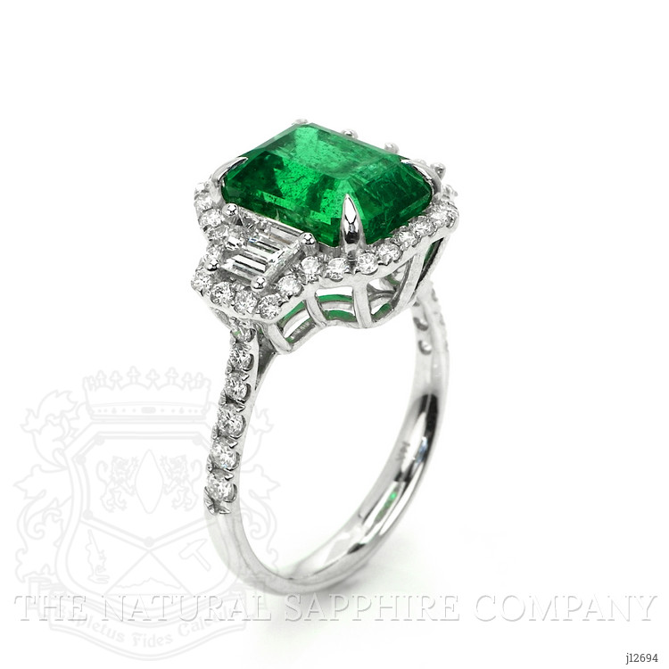 4.70 Ct. Emerald and Natural Diamond Pave Ring, 14K White Gold