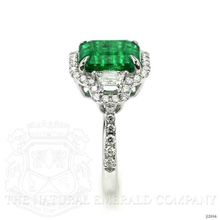 4.70 Ct. Emerald and Natural Diamond Pave Ring, 14K White Gold
