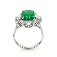 4.70 Ct. Emerald and Natural Diamond Pave Ring, 14K White Gold Image