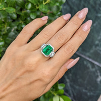 4.70 Ct. Emerald and Natural Diamond Pave Ring, 14K White Gold Life Style
