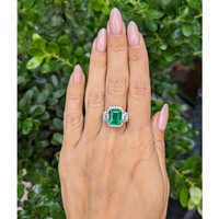 4.70 Ct. Emerald and Natural Diamond Pave Ring, 14K White Gold Life Style
