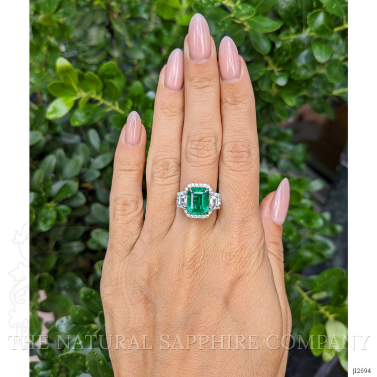 4.70 Ct. Emerald and Natural Diamond Pave Ring, 14K White Gold