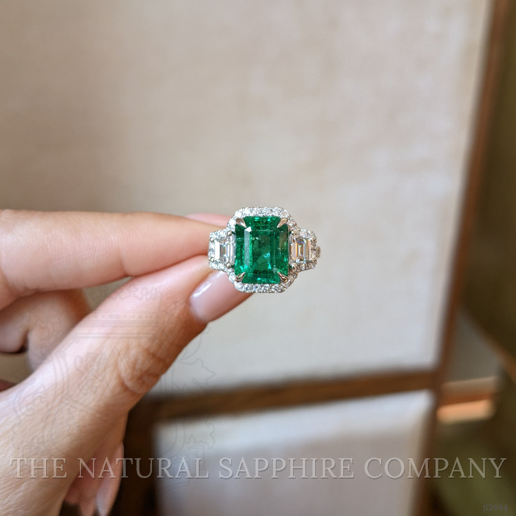 4.70 Ct. Emerald and Natural Diamond Pave Ring, 14K White Gold