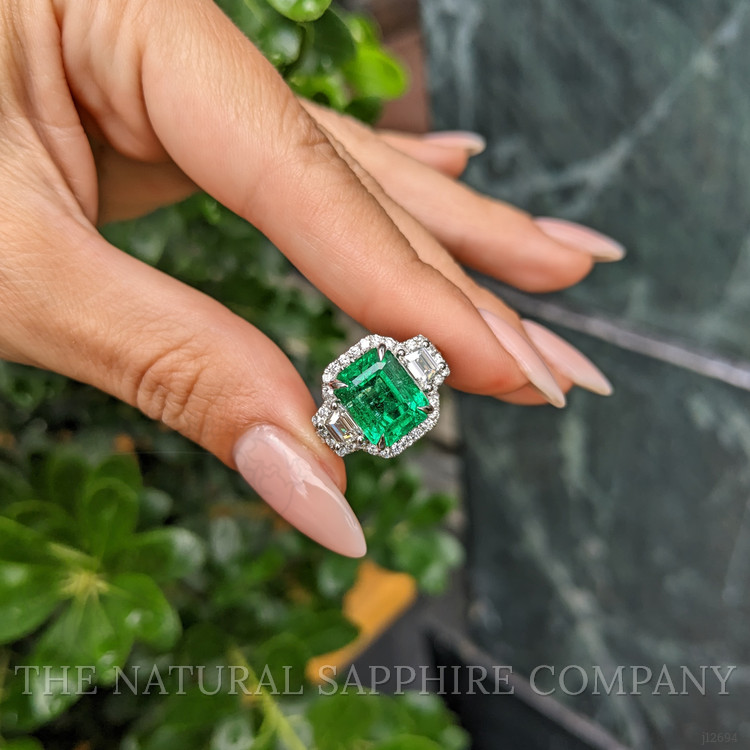 4.70 Ct. Emerald and Natural Diamond Pave Ring, 14K White Gold
