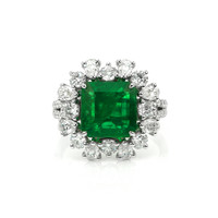 3.49 Ct. Emerald and Natural Diamond Pave Ring, 14K White Gold Video