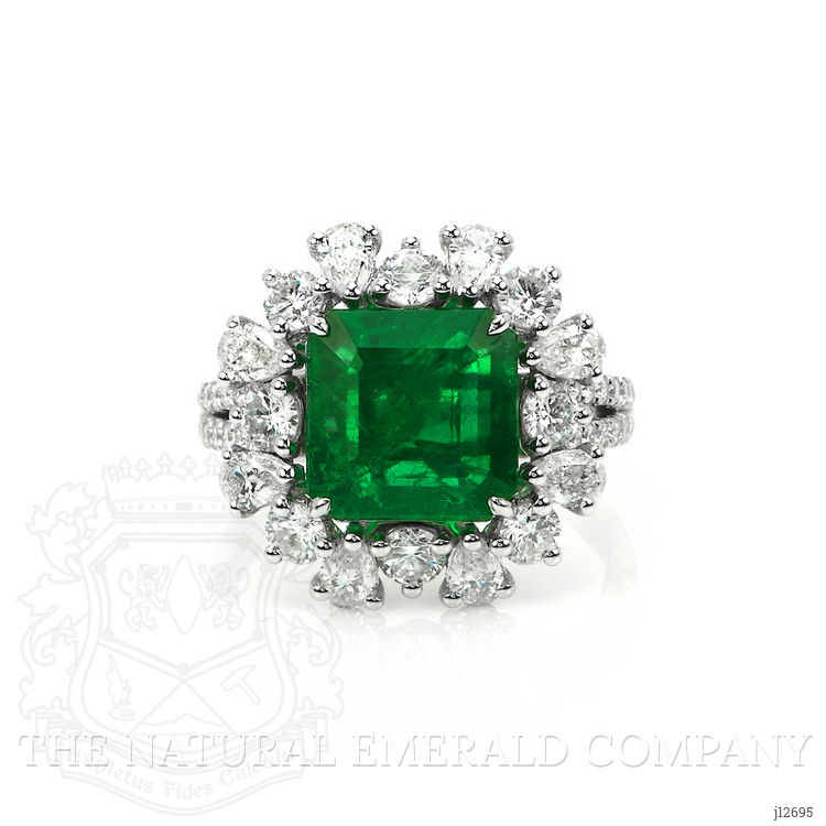 3.49 Ct. Emerald and Natural Diamond Pave Ring, 14K White Gold