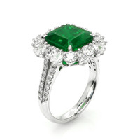 3.49 Ct. Emerald and Natural Diamond Pave Ring, 14K White Gold Image