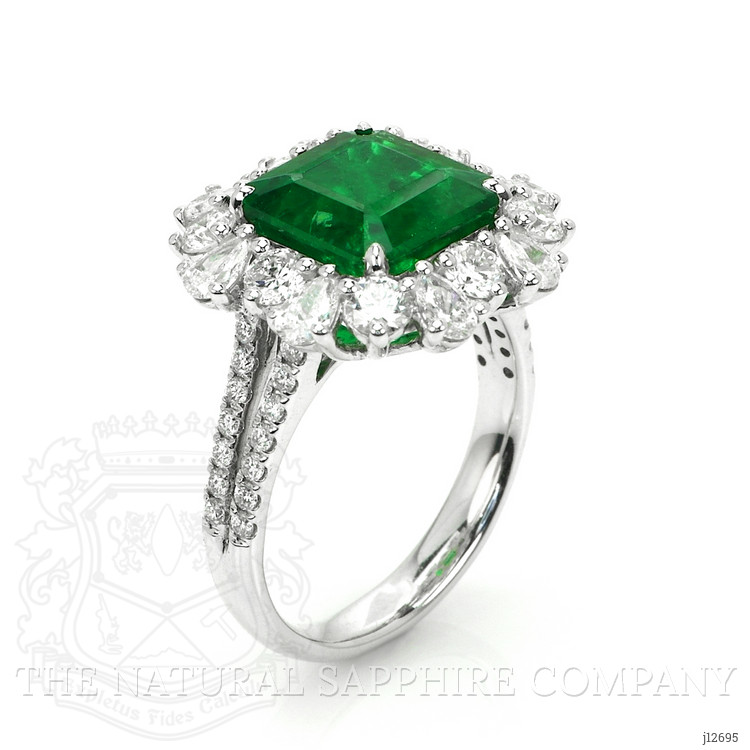 3.49 Ct. Emerald and Natural Diamond Pave Ring, 14K White Gold