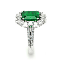 3.49 Ct. Emerald and Natural Diamond Pave Ring, 14K White Gold Image