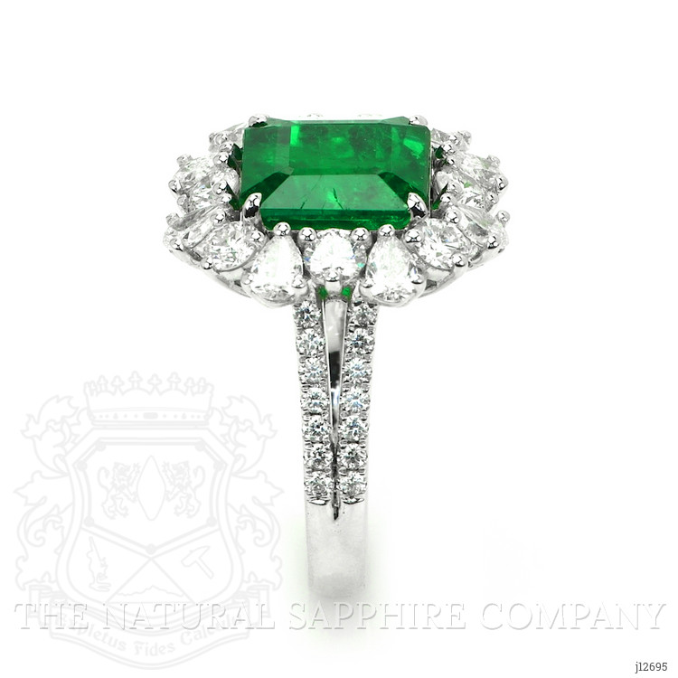 3.49 Ct. Emerald and Natural Diamond Pave Ring, 14K White Gold