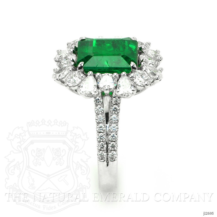 3.49 Ct. Emerald and Natural Diamond Pave Ring, 14K White Gold
